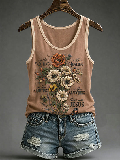 Women's In The Waiting There Was Jesus Printed Casual Tank Top