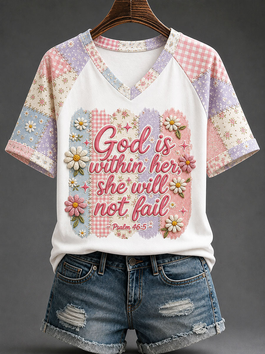 Women's 'God Is Within Her She Will Not Fall 'Printed Casual T-shirt