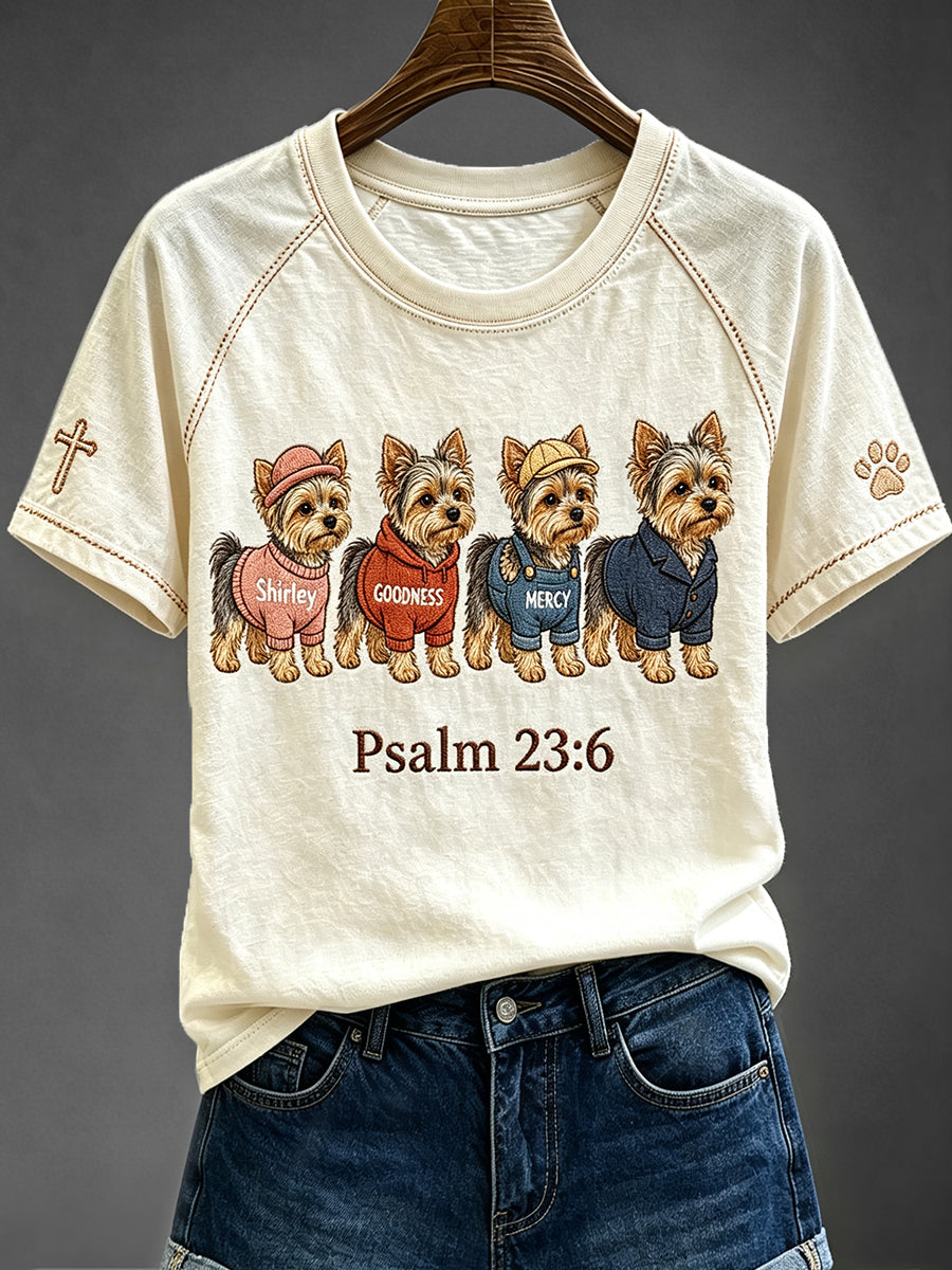 Women's Surely Goodness and Mercy Shall Follow Me Print Round Neck Short Sleeve T-shirt