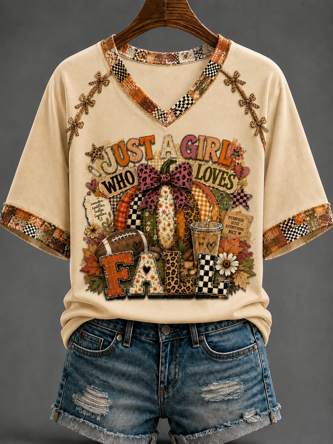 Women's Autumn V-neck Off-shoulder Short-sleeved T-shirt