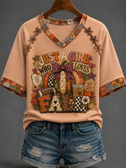 Women's Autumn V-neck Off-shoulder Short-sleeved T-shirt