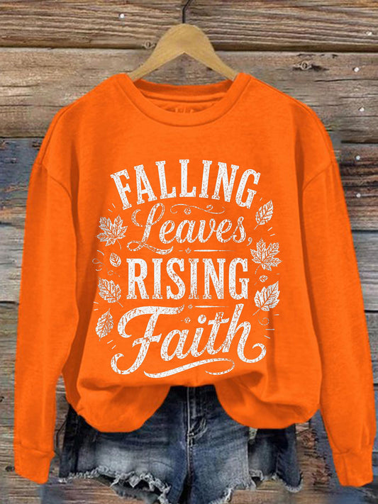 Women's Falling Leaves Raising Faith Print Sweatshirt
