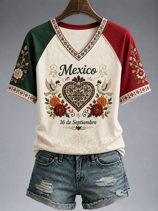 Women’s Mexico Independence Day Print Casual Short-Sleeve T-Shirt