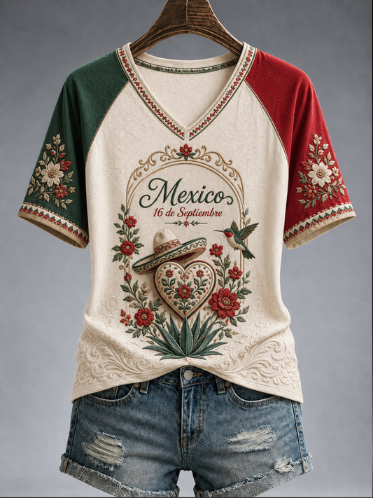 Women’s Mexico Independence Day Print Casual Short-Sleeve T-Shirt