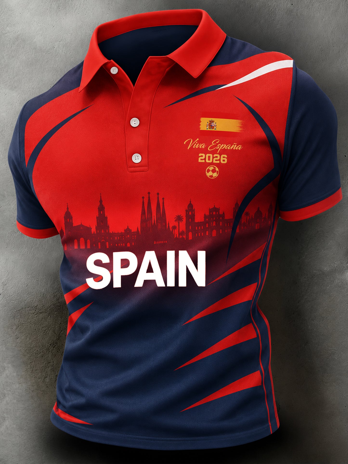 Men's Spanish Football Match Cheering Fan Art Print Polo Shirt