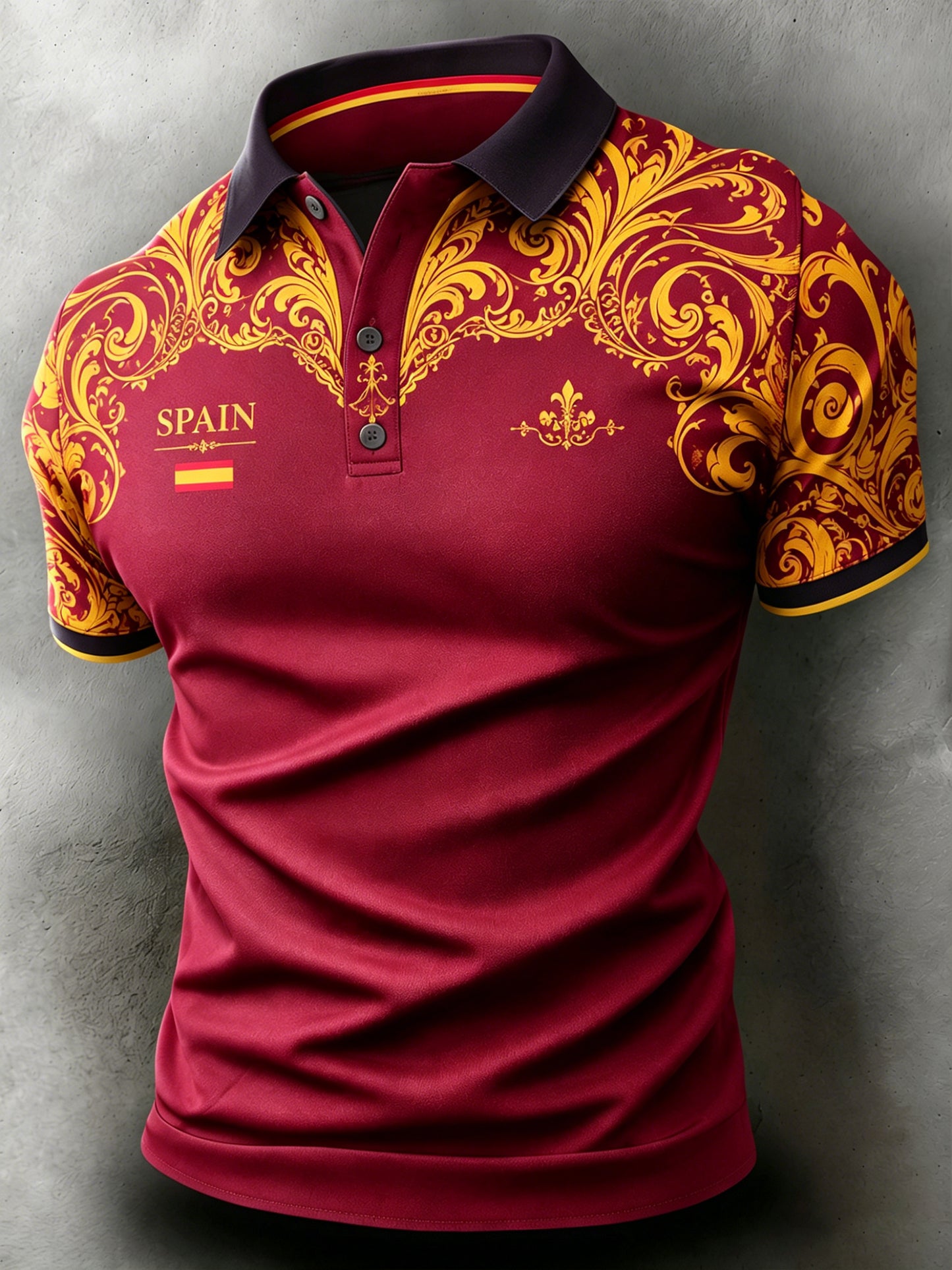 Men's Spanish Football Match Cheering Fan Art Print Polo Shirt