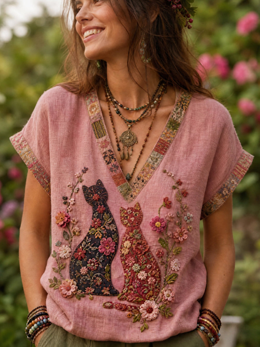 Women's linen short-sleeved T-shirt