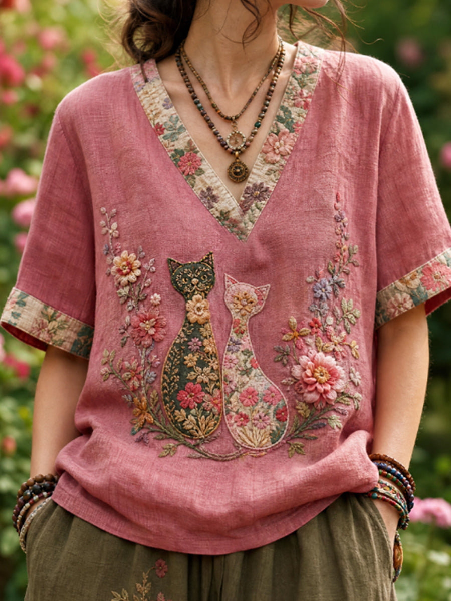 Women's linen short-sleeved T-shirt