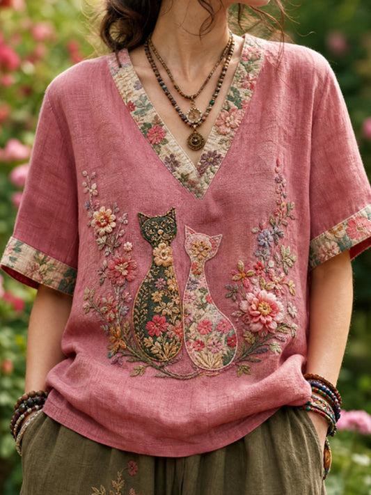 Women's linen short-sleeved T-shirt
