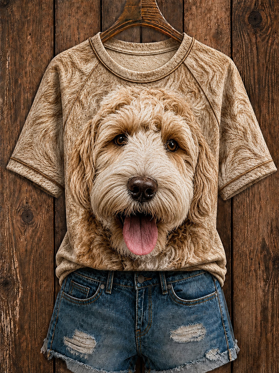 Women's Cute Labradoodle  Art Round Neck Short Sleeve T-shirt