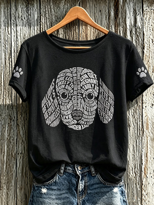 Women's cute dog pattern printed casual short-sleeve T-shirt
