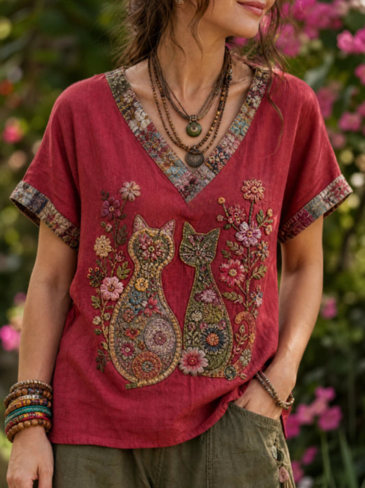 Women's linen short-sleeved T-shirt