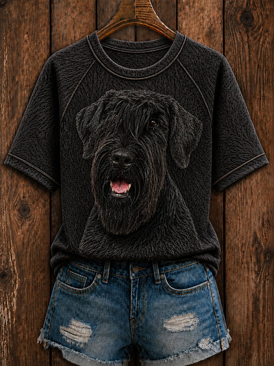 Women's Cute Giant Schnauzer Art Round Neck Short Sleeve T-shirt