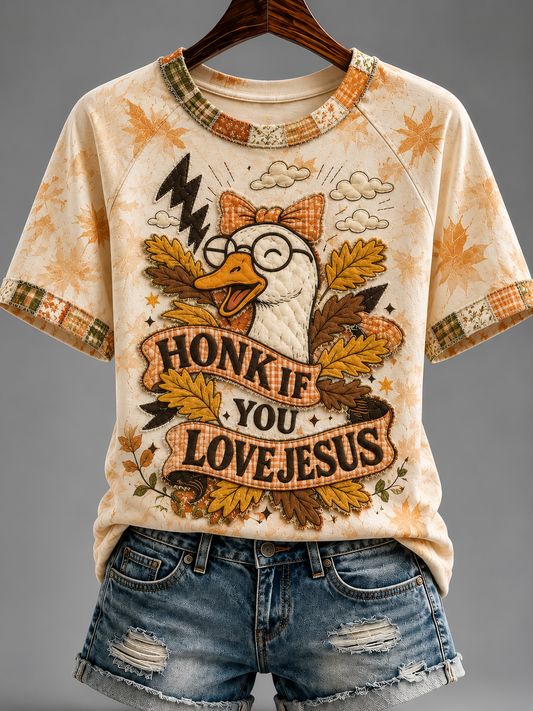 Women's Honk If You Love Jesus Round Neck Short Sleeve T-shirt