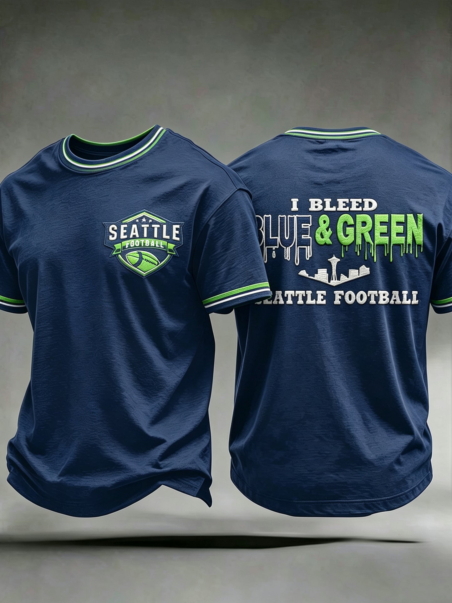 Men's Seattle Football Printed Vintage Fashion Loose Short Sleeve T-Shirt
