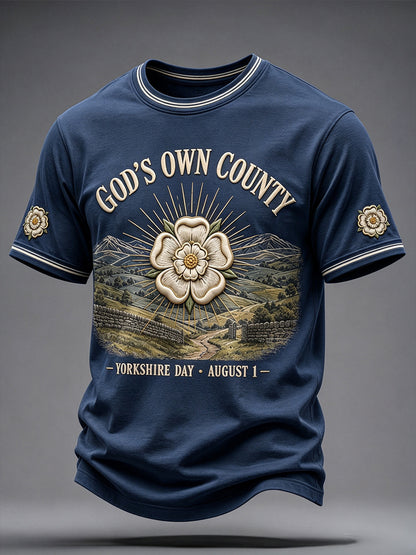 Men's Yorkshire Day White Roses Art Printed T-shirt