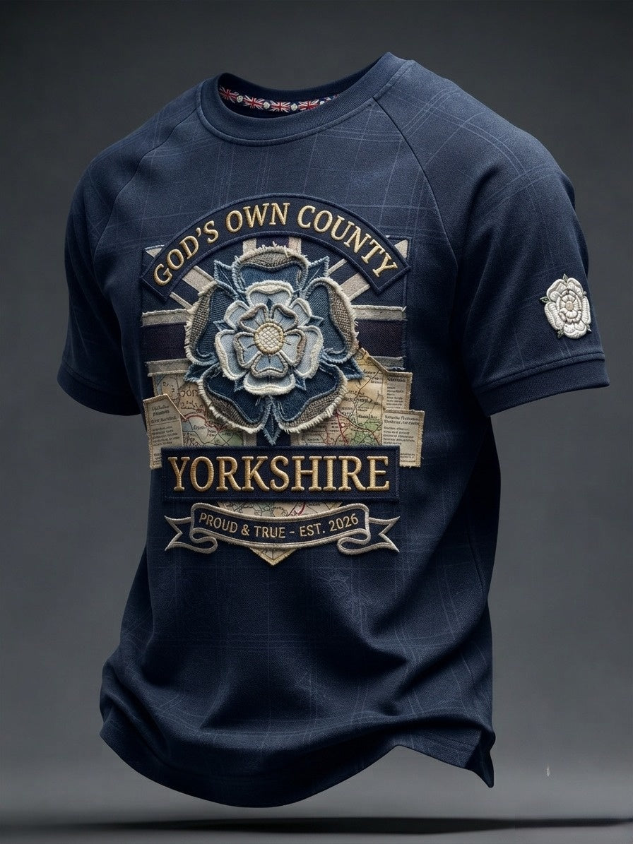 Men's England Yorkshire Day White Roses Art Printed T-shirt