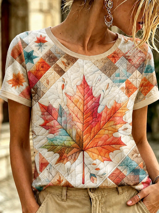 Women's Autumn Fallen Leaves Printed T-shirt