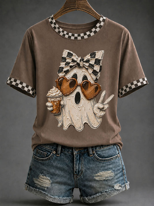 Women's Glam Ghost Print Casual T-Shirt