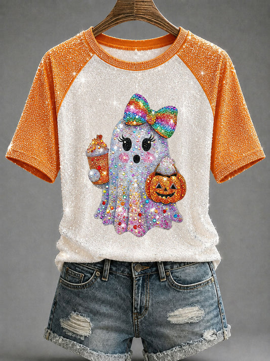 Women's Glam Ghost Print Casual T-Shirt