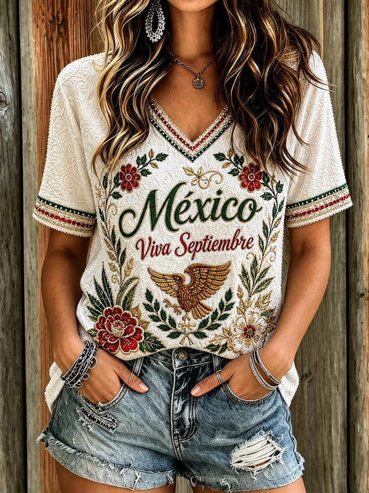 Women’s Art Printed Independence Day Mexican-Style Casual T-Shirt