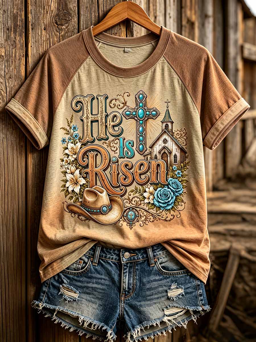 Women's Retro Western Cross Pattern Printed T-Shirt