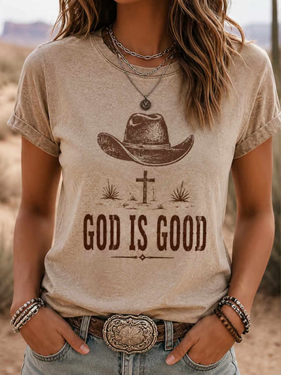 Women's Western-style print short-sleeved T-shirt