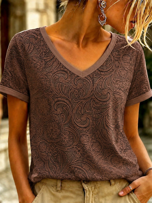 Women's Vintage Western Printed V-neck T-shirt