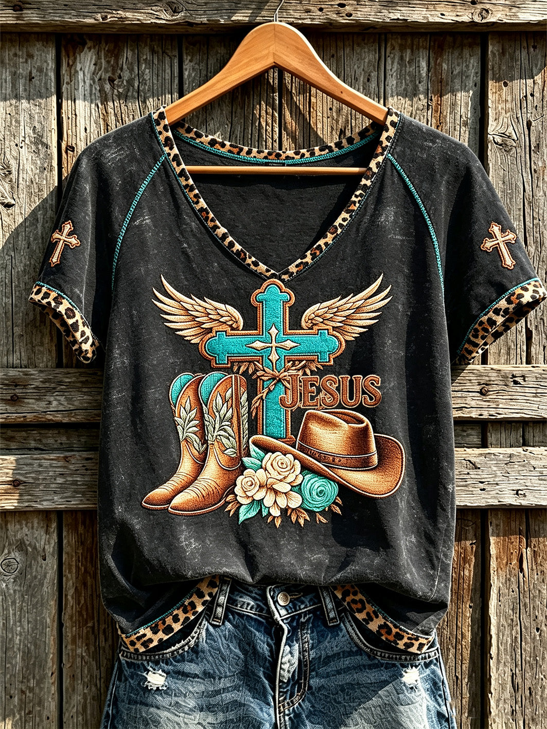 Women's retro western style faith slogan pattern printed casual short-sleeve T-shirt