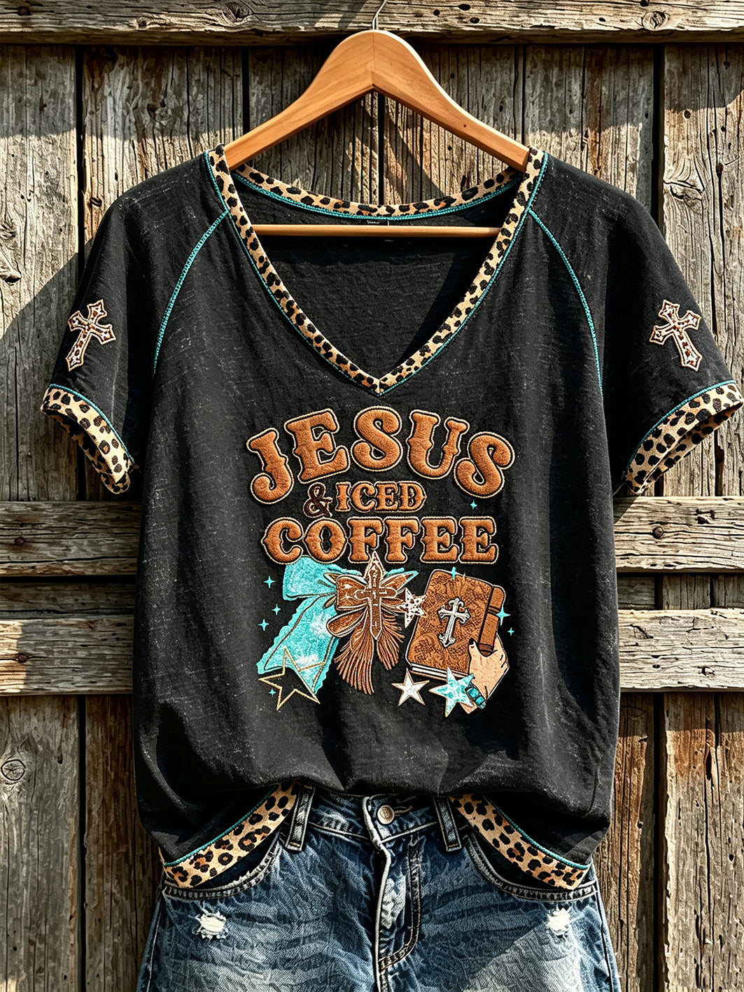 Women's retro western style faith slogan pattern printed casual short-sleeve T-shirt