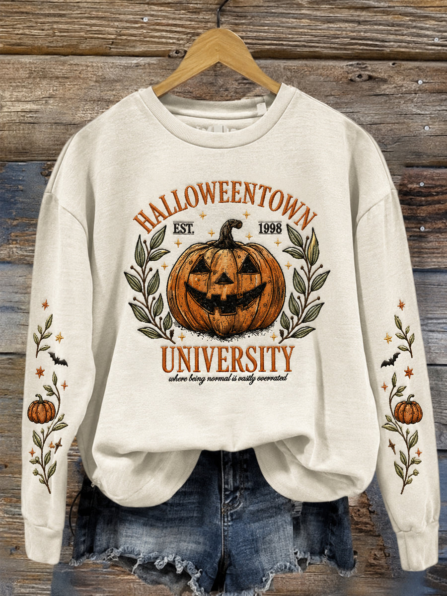 Women's Halloweentown Pumpkin Face Print Casual Sweatshirt