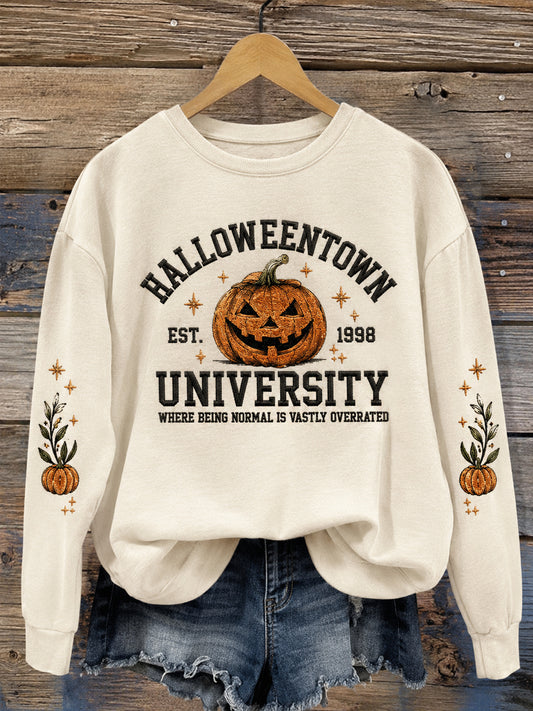 Women's Halloweentown Pumpkin Face Print Casual Sweatshirt