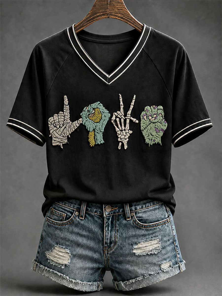 Women's Halloween Monster Gesture Print Casual T-Shirt