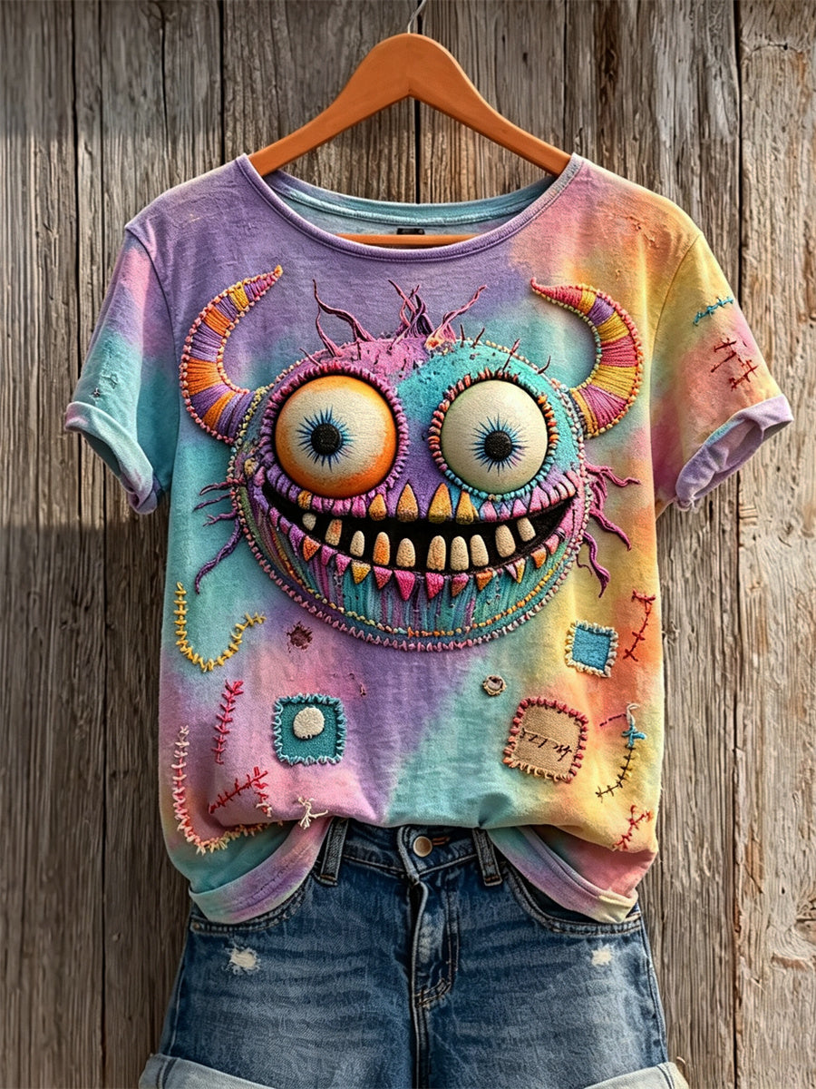 Women's Colorful Monster Inspired Art Print Gradient short-sleeved T-shirt