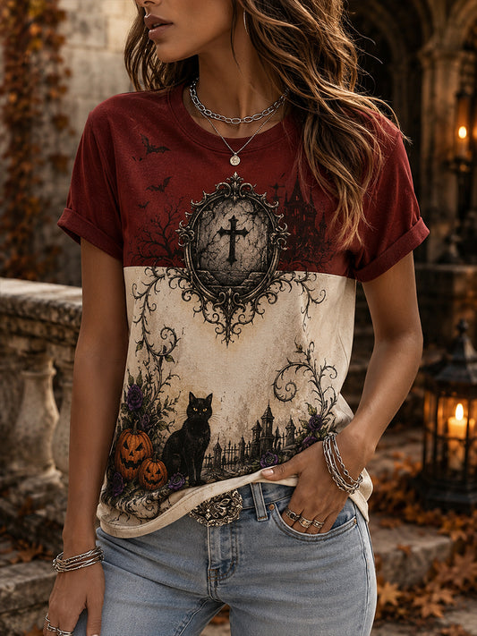 Women's Halloween Commemorative Art Print T-Shirt