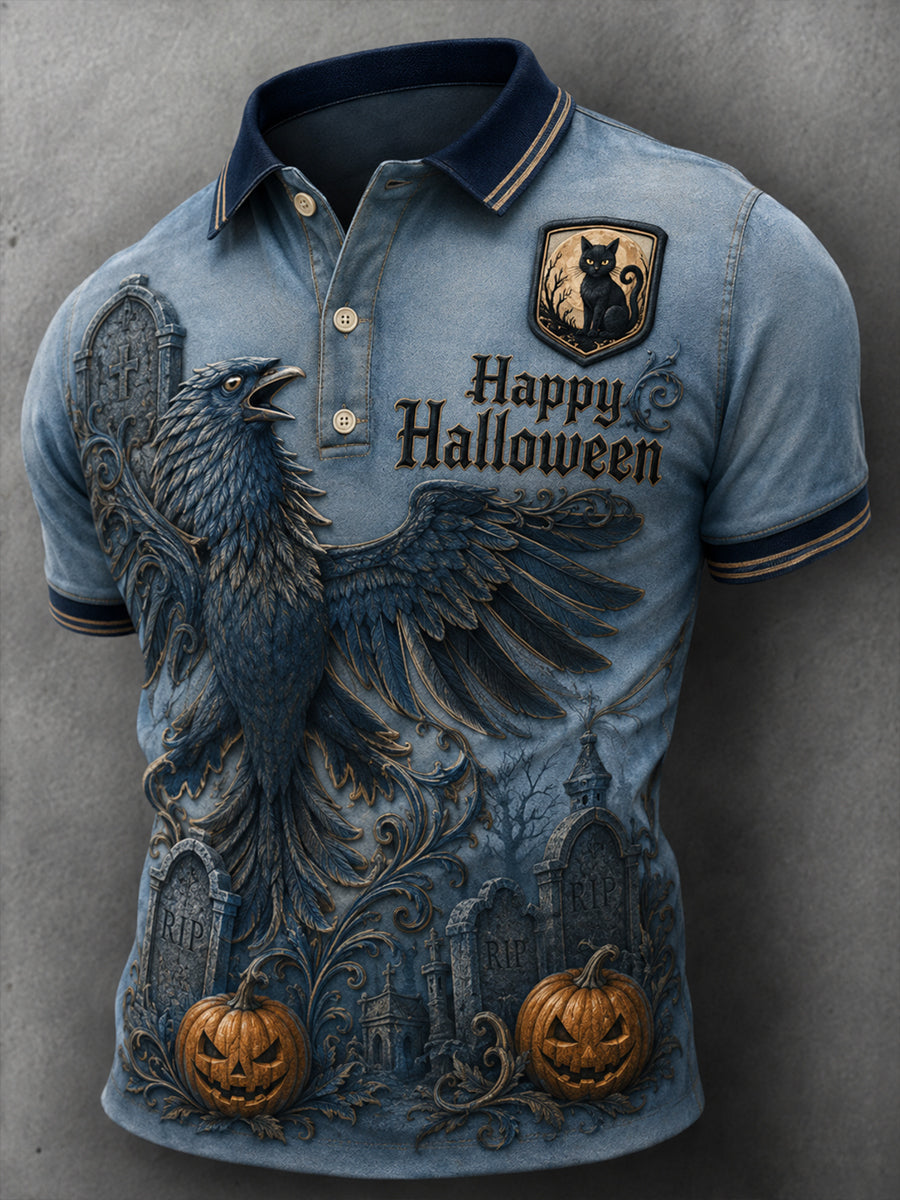 Men's Halloween Commemorative Element Art Print Polo