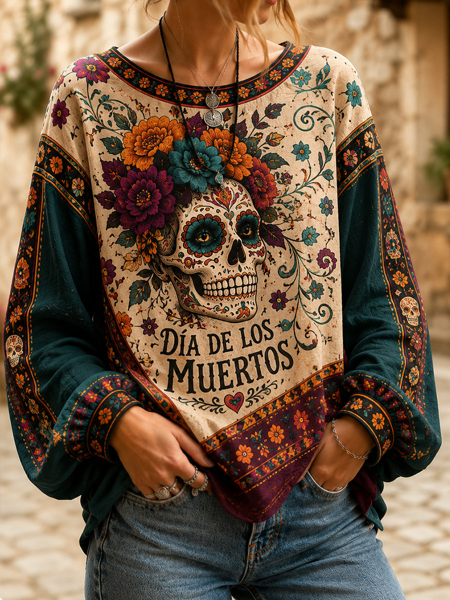 Women's Mexican Day Of The Dead Commemorative Art Print Top