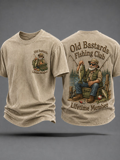 Men's Funny Old Bastards Fishing Club Lifetime Member Print Casual Tee