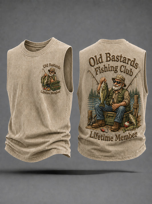 Men's Funny Old Bastards Fishing Club Lifetime Member Print Casual Tank Top