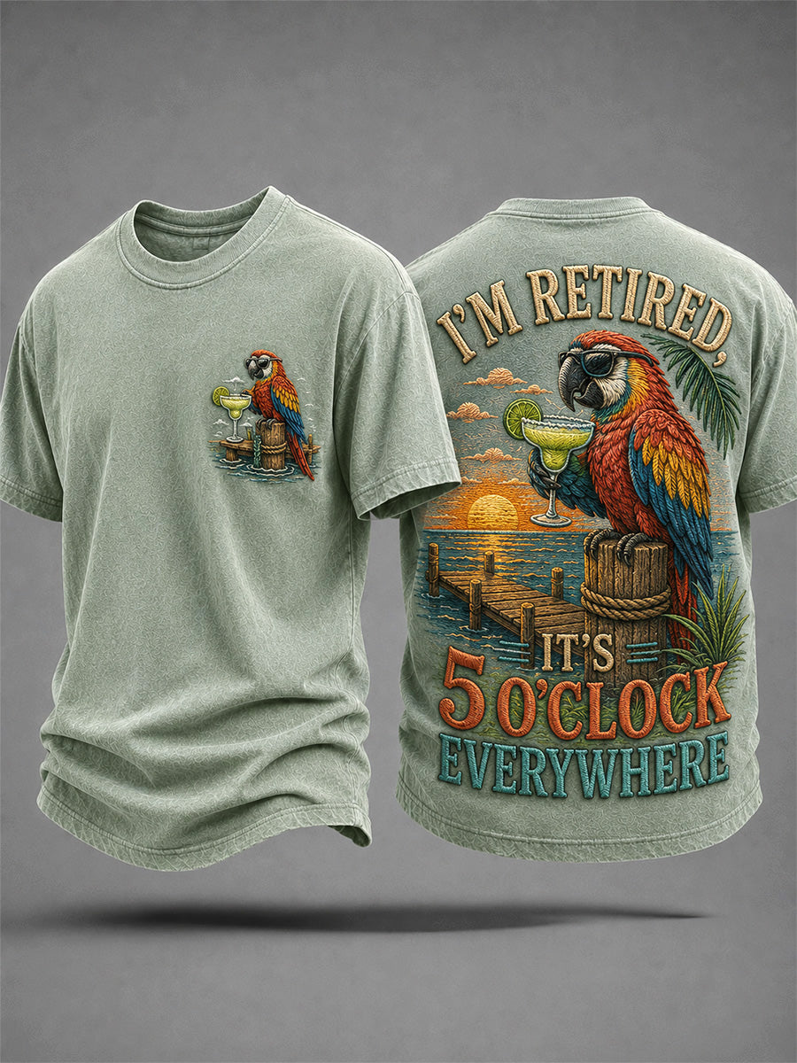 Men's I'm Retired It's 5 O'clock Everywhere Parrot Print Casual Tee