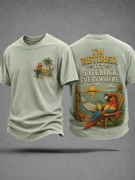 Men's I'm Retired It's 5 O'clock Everywhere Parrot Print Casual Tee