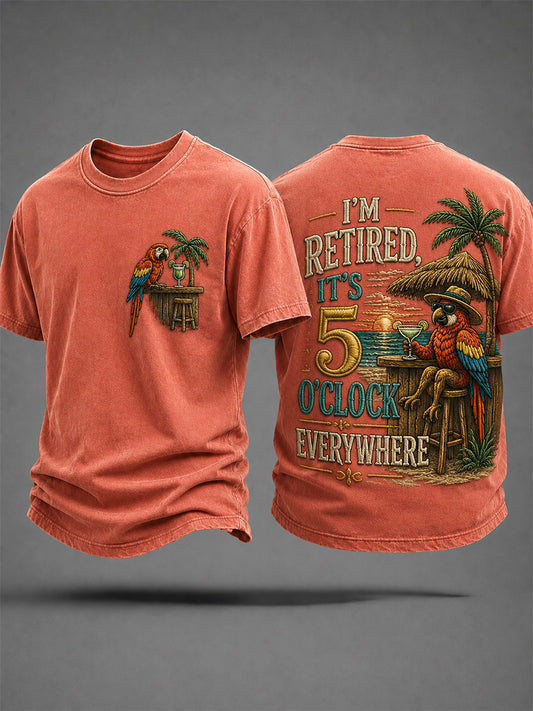 Men's I'm Retired It's 5 O'clock Everywhere Parrot Print Casual Tee
