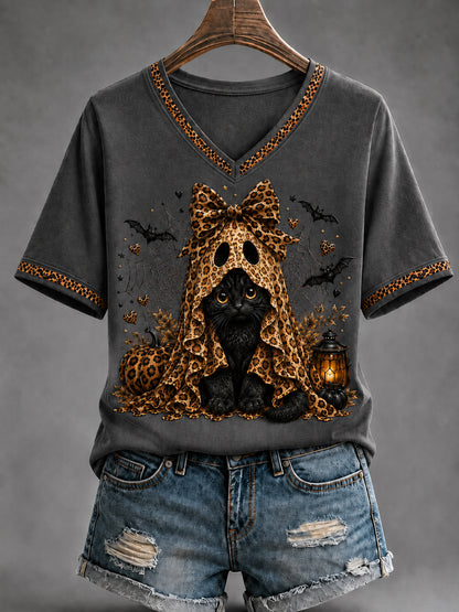 Women's Retro Halloween Pumpkin Ghost  Short Sleeve T-shirt
