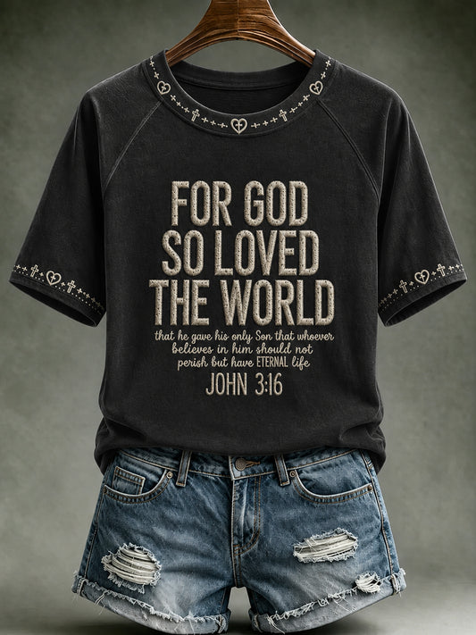 Women's Christian John 3:16 For God So Loved The World Cross Short Sleeve T-shirt
