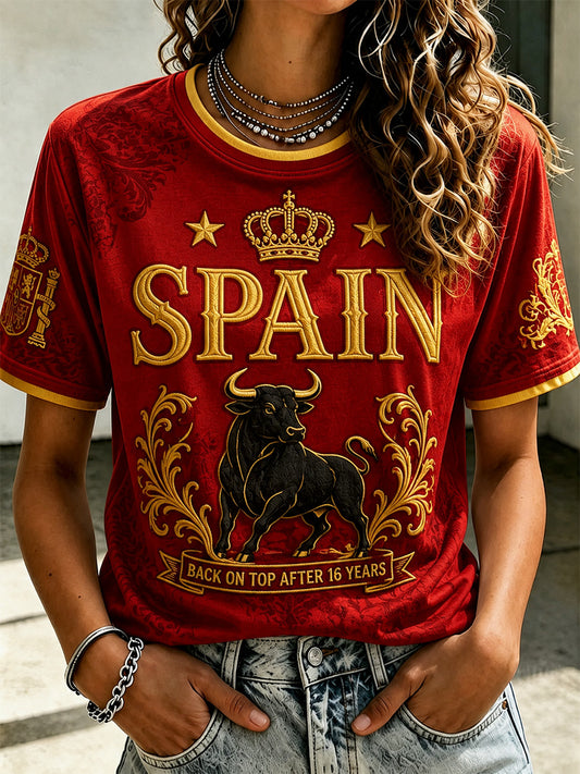 Women's We Are The Champions 2026 Print Celebrate España Champions Gift For Football Fans Casual Tee