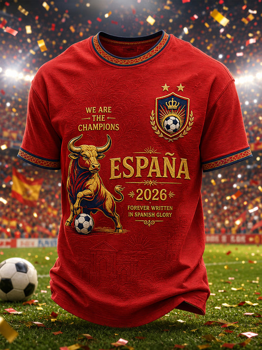 Men's We Are The Champions 2026 Print Celebrate España Champions Gift For Football Fans Casual Tee