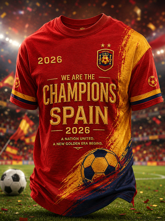 Men's We Are The Champions 2026 Print Celebrate España Champions Gift For Football Fans Casual Tee
