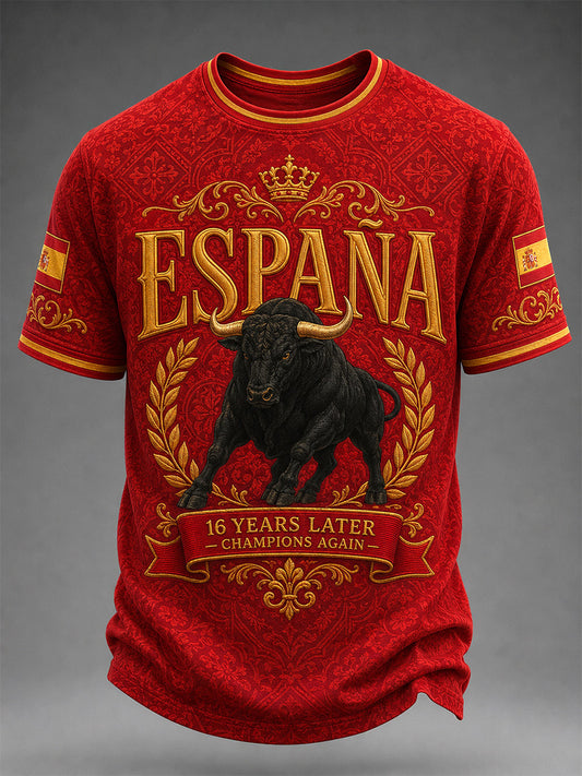 Men's We Are The Champions 2026 Print Celebrate España Champions Gift For Football Fans Casual Tee