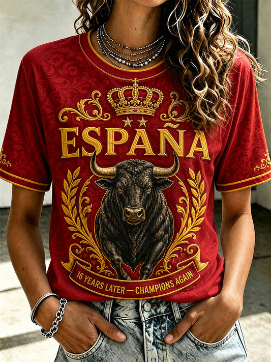 Women's We Are The Champions 2026 Print Celebrate España Champions Gift For Football Fans Casual Tee