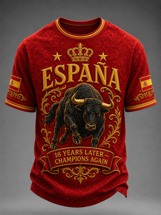 Men's We Are The Champions 2026 Print Celebrate España Champions Gift For Football Fans Casual Tee